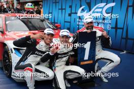 LMGT3 winners Sean Gelael (IDN) / Augusto Farfus (BRA) / Darren Leung (GBR) #31 Team WRT BMW M4 LMGT3, celebrate in parc ferme. 21.04.2024. FIA World Endurance Championship, Round 2, 6 Hours of Imola, Imola, Italy, Sunday.