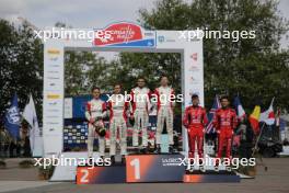 WRC podium (L to R): Yohan Rossel (FRA) / Arnaud Dunand (FRA) DG Sport Competition Citroen C3 Rally2, second; Nikolay Gryazin (RUS) / Konstantin Aleksandrov (RUS) DG Sport Competition Citroen C3 RC2 Rally2, winners; Gus Greensmith (GBR) / Jonas Andersson (SWE) Toksport WRT Skodia Fabia RS Rally2, third. 18-21.04.2024. World Rally Championship, Rd 4, Croatia Rally, Zagreb, Croatia. www.xpbimages.com, EMail: requests@xpbimages.com © Copyright: XPB Images