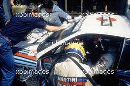 Michele Alboreto (ITA) Eddie Cheever (USA) Carlo Facetti (ITA) Lancia Beta Montecarlo Turbo Gr5 Martini Racing during a pitstop