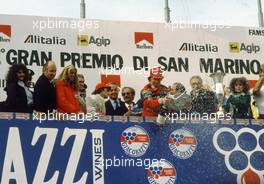 Race Podium: 2nd position Gilles Villeneuve (CDN) Ferrari, 1st position Didier Pironi (FRA) Ferrari, Michele Alboreto (ITA) Tyrrell
