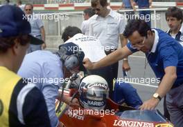 Didier Pironi (FRA) Ferrari 126 C2 2nd position talks with Engineers Mauro Forghieri and Antonio Tomaini