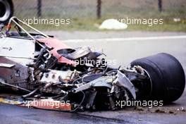 Gilles Villeneuve (CDN) Ferrari 126 C2 the car after the accident