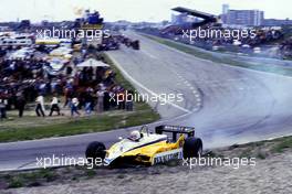 Rene Arnoux (FRA) Renault R30 Turbo Renault Elf without a front wheel crash at Tarzan corner