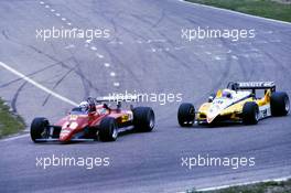 Didier Pironi (FRA) Ferrari 126 C2 leads Alain Prost (FRA) Renault Renault R30B before the accident