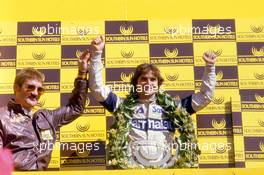 Nelson Piquet (BRA) Brabham 3rd position and world champion celebrates podium