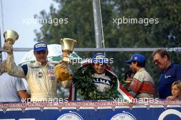 Pierluigi Martini (ITA) Ralt Alfa Romeo Team Pavesi celebrate podium with John Nielsen (DEN) Ralt Volkswagen Motorsport and Ivan Capelli (ITA) Ralt Alfa Romeo Team Gulf