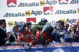 On podium 1st position Patrick Tambay (FRA) Ferrari 2nd position Alain Prost (FRA) Renault 3rd position Rene Arnoux (FRA) Ferrari