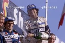 Nelson Piquet (BRA) Brabham 1st position and Alain Prost (FRA) Renault 2nd position celebrates podium