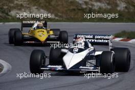 Nelson Piquet (BRA) Brabham BT 52B Bmw 3rd position leads Alain Prost (FRA) Renault RE 40 1st position