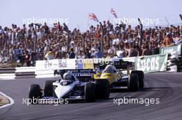Riccardo Patrese (ITA) Brabham BT52 BMW leads Alain Prost (FRA) Renault RE40 2nd position