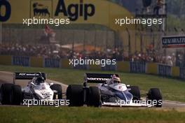 Nelson Piquet (BRA) Brabham BT52 Bmw leads Jacques Laffite (FRA) Williams FW 08C Ford Cosworth