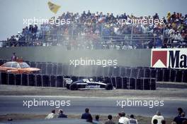 Nelson Piquet (BRA) Brabham BT52B Bmw in to gravel after crash with Alain Prost (FRA) Renault