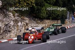 Rene Arnoux (FRA) Ferrari 126 C2B leads Michele Alboreto (ITA) Tyrrell 011 Ford Cosworth