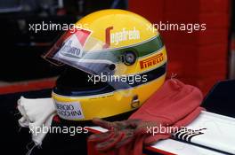 Ayrton Senna da Silva (BRA) Toleman helmet and gloves