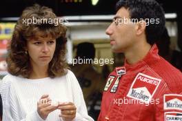 Michele Alboreto (ITA) Ferrari talks his wife Nadia