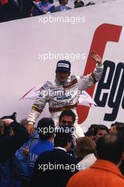 Thierry Boutsen (BEL) Arrows celebrates 2nd position