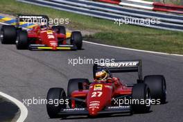 Michele Alboreto (ITA) Ferrari 156/85 leads the teammate Stefan johansson (SWE)