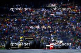 Ayrton Senna da Silva (BRA) Lotus 97T Renault 2nd position leads Jonathan Palmer (GBR) Zakspeed 841