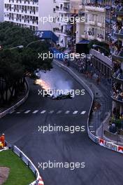 Crash between Nelson Piquet (BRA) Brabham BT 54 BMW and Riccardo Patrese (ITA) Alfa Romeo 185T during the race at Sainte Devote corner