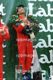 Formula One World Championship 1985 - GP F1 Canada (CND) Michele Alboreto (ITA) Ferrari F1 156/85 sul podio