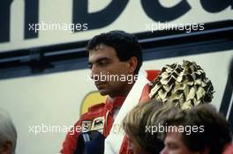 Michele Alboreto (ITA) Ferrari  1st position celebrates podium