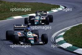 Gerhard Berger (AUT) Benetton B186 Bmw leads teammate Teo Fabi (ITA)
