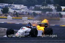 Philippe Streiff (FRA) Tyrrell 015 Renault fire