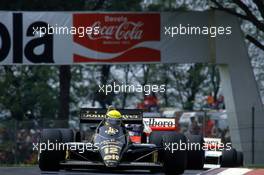 Ayrton Senna da Silva (BRA) Lotus 98T Renault leads at Variante Alta Alain Prost (FRA) McLaren MP4/2c Tag Porsche 1st position