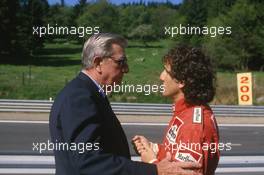 Jean Marie Balestre (FRA) Fia and FFSA president talks with Alain Prost (FRA) McLaren