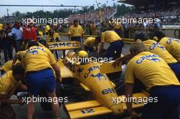 Ayrton Senna da Silva (BRA) Lotus 99T Honda 2nd position during pit stop