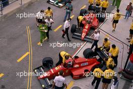 Gerhard Berger (AUT) Ferrari F187/88C and teammate Michele Alboreto (ITA)