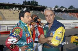 Michele Alboreto (ITA) talks with Gerard Larrousse (FRA)