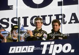 Luis Perez Sala (ESP) Minardi M189 Ford Cosworth Minardi Team 1st position celebrate on podium