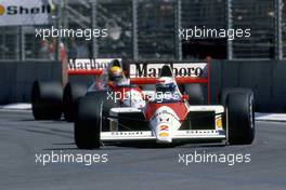 Alain Prost (FRA) McLaren MP4/5 Honda leads teammate Ayrton Senna da Silva (BRA)