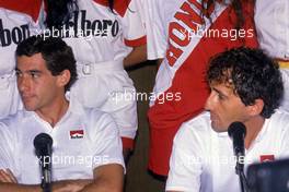 Ayrton Senna da Silva (BRA) and Alain Prost (FRA) McLaren during a press conference