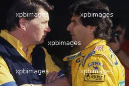 Nelson Piquet (BRA) Benetton talks with John Barnard (GBR)