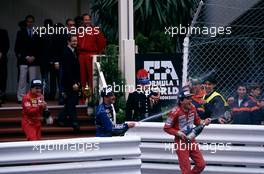 Ayrton Senna da Silva (BRA) McLaren 1st position,Nigel Mansell (GBR) Williams 2nd position ,Jean Alesi (FRA) Ferrari 3rd celebrates podium