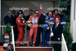 Ayrton Senna da Silva (BRA) McLaren 1st position,Nigel Mansell (GBR) Williams,Jean Alesi (FRA) Ferrari 3rd celebrates podium