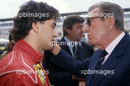 Jean Alesi (FRA) Ferrari talks with Jean Marie Balestre (FRA) Fia and FFSA (Federation Francaise du Sport Automobile) president