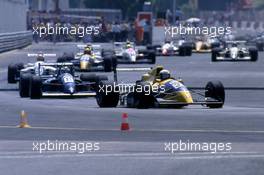 Alessandro Alex Zanardi (ITA) Reynard 91D Mugen Il Barone Rampante leads a group