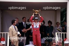 Ayrton Senna da Silva (BRA) McLaren 1st position celebrates podium