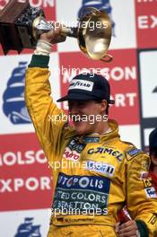 Michael Schumacher (GER) Benetton 2nd position celebrate podium