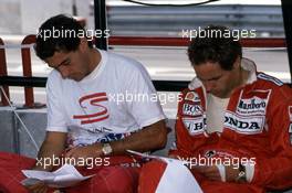 Ayrton Senna da Silva (BRA) McLaren and teammate Gerhard Berger (AUT) on the box
