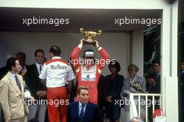 Ayrton Senna da Silva (BRA) McLaren 1st position celebrate podium