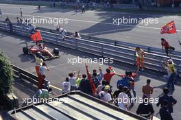 Jean Alesi (FRA) Ferrari F93A celebrates 2nd position with people