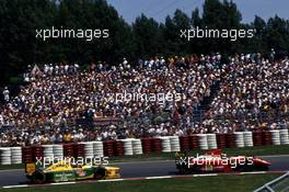 Gerhard Berger (AUT) Ferrari F93A leads Michael Schumacher (GER) Benetton B193B Ford Cosworth 2nd position