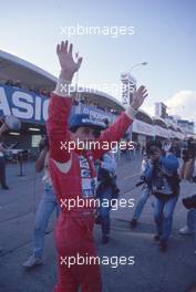 Ayrton Senna da Silva (BRA) McLaren 1st position celebrates victory