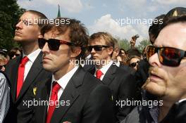 Commemoration ceremony at the Tamburello curve atmosphere .Fernando Alonso and Kimi Raikkonen