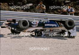 Damon Hill (GBR) Williams FW16 Renault 1st position upturned during practices