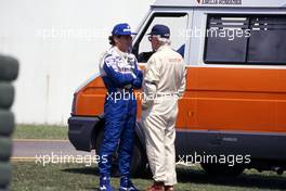Ayrton Senna da Silva (BRA) Williams talks with Fia Doctor Jenkins